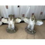 A PAIR STONE GARDEN FIGURES OF EAGLES, 74X74 CMS.