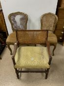 THREE CANE BACK CHAIRS ONE A/F