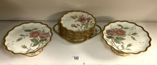 THIRTEEN PIECES OF WEDGWOOD ETRURIA HAND PAINTED INCLUDES TWO TAZZA'S