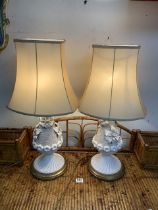 PAIR OF ORNATE CERAMIC TABLE LAMPS DECORATED IN FLOWERS 76CM