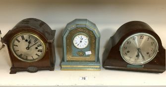 THREE MANTEL CLOCKS - VARIOUS.