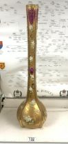 A MURANO TALL GOLD DECORATED GLASS VASE WITH FLORAL ENCRUSTED DECORATION, 60 CMS.