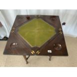 EDWARDIAN INLAID ROSEWOOD ENVELOPE TOP CARD TABLE, 56X73 CMS.