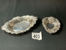 HALLMARKED SILVER PIN DISHES; GEORGE NATHAN AND RIDLEY HAYES DATED 1899; 15.5CM, HENRY MATTHEWS;