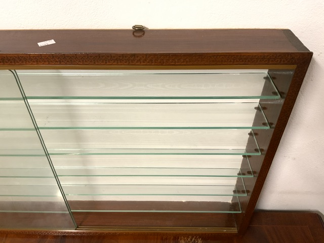 A CARVED AND GLAZED HANGING COLLECTORS CABINET WITH GLASS SHELVES, 94X56X10 CMS - Image 2 of 4