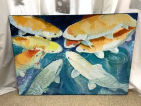 UNFRAMED OIL ON CANVAS OF KOI FISH, 102X72 CMS.