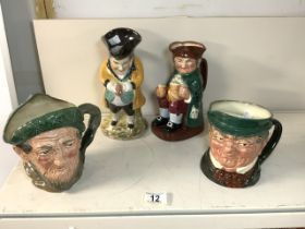 TWO ROYAL DOULTON CHARACTER MUGS - AULD MAC AND MR PICKWICK AND ROYAL DOULTON JUG - OLD CHARLIE