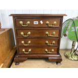 SMALL FOUR DRAWER REPRODUCTION CHEST WITH BRASS SWAN NECK HANDLES 51 X 55CM