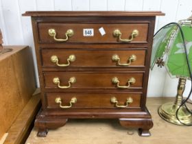 SMALL FOUR DRAWER REPRODUCTION CHEST WITH BRASS SWAN NECK HANDLES 51 X 55CM