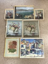 TWO PAIRS OF VERNON WARD FLOWER PRINTS, AND THREE OTHER PRINTS, 37X50 CMS LARGEST.
