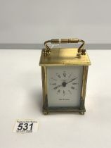BRASS CARRIAGE CLOCK FOR P&O CRUISES, BATTERY MOVEMENT, BY TAYLOR & BLIGH LONDON.