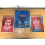 TWO OILS/PORTRAITS ENTITLED ' RED HAIR ' SIGNED ON REVERSE PATRICK BURKE, 24X30 CMS, AND OIL ON
