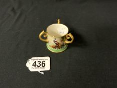 SMALL ROYAL WORCESTER TYG PAINTED WITH PHEASANTS A/F; 5.5CM