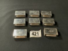 SET OF EIGHT HALLMARKED SILVER RECTANGULAR MATCHBOX HOLDERS DATED 1937 BY BARKER BROTHERS SILVER