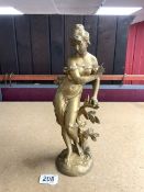 ART NOUVEAU GILT PAINTED SPELTER FIGURE OF A LADY, SIGNED C H VELY, 33 CMS.