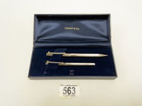 TIFFANY & CO 925 SILVER USA, T CLIP PROPELLING PENCIL AND MATCHING LADIES PEN.