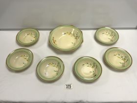 CLARICE SOUP BOWL AND SIX MATCHING DESSERT BOWLS.