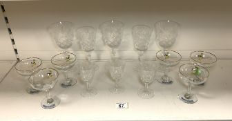 SET OF SIX BABYCHAM GLASSES AND EIGHT WINE GLASSES.