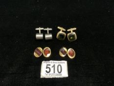 A PAIR OF ENAMEL CUFFLINKS AND TWO OTHER PAIRS OF CUFFLINKS.