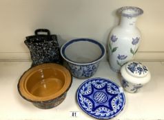 MIXED CHINA INCLUDES CHINESE BLUE AND WHITE,FLORIS LIDDED POT AND MORE