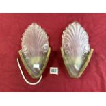 PAIR OF ART DECO STYLE BRASS AND GLASS WALL LIGHTS 31CM