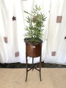 EDWARDIAN INLAID MAHOGANY CYLINDRICAL PLANTER, WITH COPPER LINER, 96 CMS.