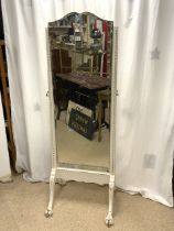 VINTAGE PAINTED CHAVEL MIRROR ON BALL AND CLAW FEET BEVELLED MIRROR 161CM