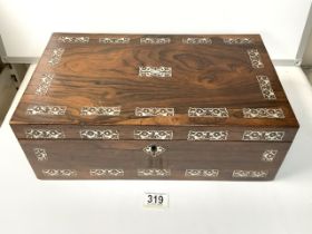 LARGE ROSEWOOD BOX DECORATED WITH MOTHER OF PEARL 40.5CM