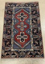 PERSIAN WOOLLEN GEOMETRIC PATTERN RUG, REPAIRED, 184X120 CMS.