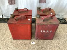 FOUR VINTAGE PETROL GERRY CANS FOR SM AND BP LTD.
