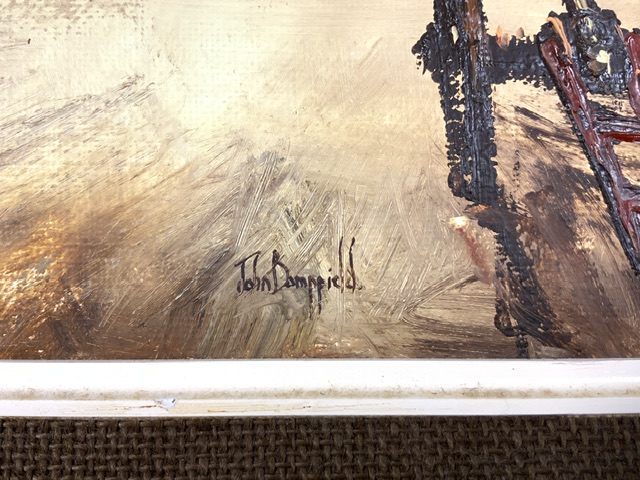 OIL ON CANVAS ' THE CHARGE ' BY JOHN BAMPFIELD, SIGNED, 39X29 CMS. - Image 3 of 6