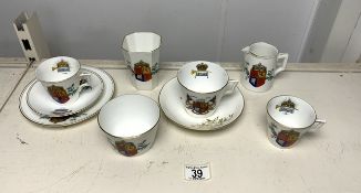 VICTORIAN PORCELAIN CRESTED COMMEMORATIVE PORCELAIN - JUBILEE 1887, CUPS SAUCERS, BOWL AND BEAKER.