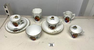 VICTORIAN PORCELAIN CRESTED COMMEMORATIVE PORCELAIN - JUBILEE 1887, CUPS SAUCERS, BOWL AND BEAKER.