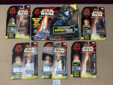 FIVE STAR WARS FIGURES UNOPENED, AND A STAR WARS COMM TALK.