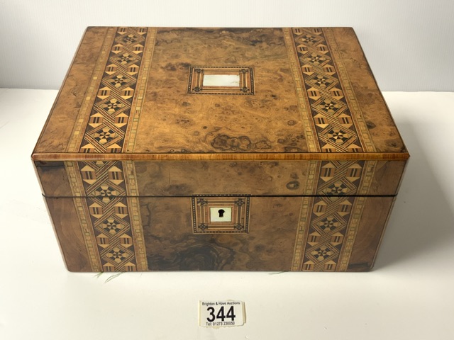 LARGE VICTORIAN INLAID MARQUETRY WORKED SEWING BOX WITH MOTHER OF PEARL DECORATION 30CM - Image 3 of 5