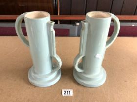 PAIR OF ART DECO POTTERY JUGS, 27 CMS.