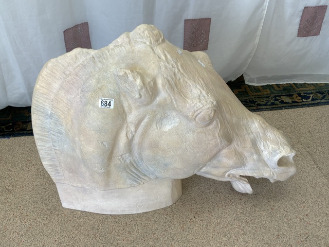 A PLASTER COPY OF THE - PARTHENON SELENE HORSE HEAD, 64X80 CMS.