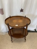EDWARDIAN INLAID MAHOGANY TWO TIER OVAL OCCASIONAL TABLE, 58X72 CMS.
