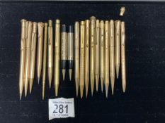 BOX OF MAINLY GOLD-PLATED PROPELLING PENCILS INC EVERSHARP, SHEAFFERS ETC.