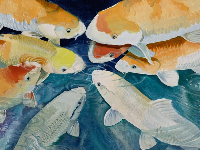 UNFRAMED OIL ON CANVAS OF KOI FISH, 102X72 CMS. - Image 2 of 3