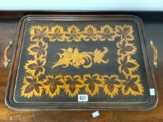 VINTAGE POKER WORK TRAY WITH FLOWERS AND LEAVES 66 X 47CM