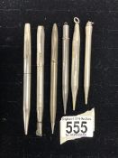 STERLING SILVER ' LIFE LONG ' PROPELLING PENCIL, SILVER YARD O LED PENCIL A/F, THREE OTHER SILVER