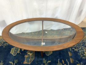 A G PLAN OVAL TEAK GLASS TOP COFFEE TABLE, 120X68 CMS.