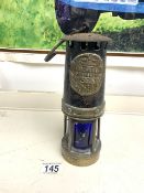 BRASS AND IRON MINERS LAMP BY ACKROYD & BEST LTD, NO 515 TYPE 0.1.B, DORLEY LEEDS.