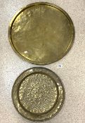 TWO EASTERN BRASS CHARGERS LARGEST 63CM DIAMETER