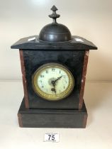 AN ANTIQUE SLATE MARBLE MANTLE CLOCK, 30CM