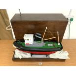 A MODEL PAINTED TUG/FISHING BOAT, BATTERY RUN, NAMED SAMOLIVER - SHOREHAM, WITH PURPOSE BUILT WOODEN