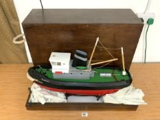 A MODEL PAINTED TUG/FISHING BOAT, BATTERY RUN, NAMED SAMOLIVER - SHOREHAM, WITH PURPOSE BUILT WOODEN
