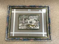 MODERN ITALIAN MADE WALL MIRROR - WITH EMBOSSED SILVERED RIVER SCENE DECORATION, 72X59 CMS.