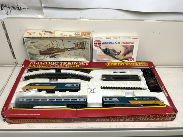 HORNBY RAILWAYS ELECTRIC TRAIN SET - B.R. HIGH SPEED TRAIN IN BOX AND TWO BOXED AIRFIX WAR PLANES.